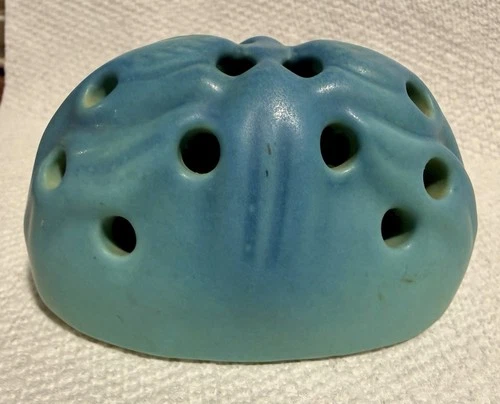 Vintage Van Briggle Art Pottery Flower Frog Blue Green Dragonfly 4 inch