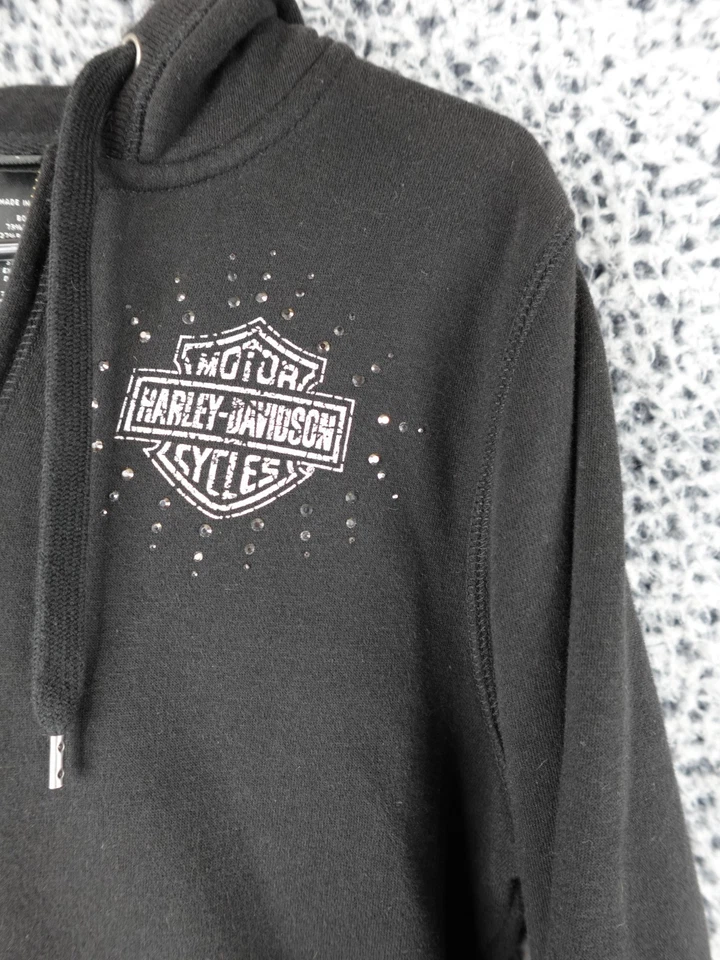 Sudadera con capucha Harley Davidson Whimsigoth para mujer pequeña Y2K negra con tachuelas gótica Foto 3 de 4