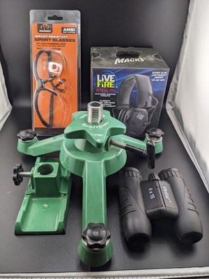 NIB Live Fire Ear Protection with Walker Safety Glasses,Rifle Rest and Binocs