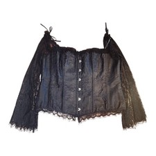 Black Lace Corset Top Bell Sleeves 6X Witchy Whimsigoth Dark Romance Steampunk