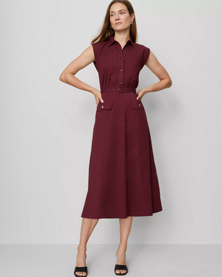 ann taylor belted flare dress Ann Taylor Belted Flare Midi Dress Size 10 Granita Women's