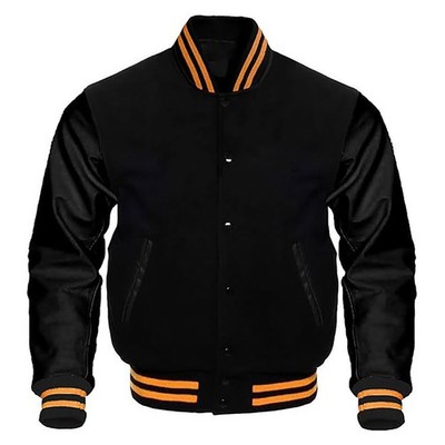 Varsity Bomber Jacket College Letterman Wool Body Leather Sleeves Bomber Jacket