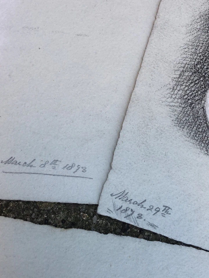 Antique lot of Charcoal study drawings baby foot & hand casts dated Victorian - Image 4 of 4