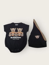 Burberry Black Baby Thomas Bear Motif Cotton Top Hat Set 147583435