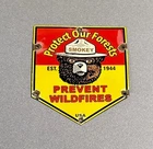 VINTAGE 1944 SMOKEY BEAR FOREST PORCELAIN SIGN CAR GAS TRUCK OIL MOTORCYCLE