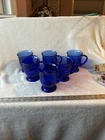 Set of 6 Vintage Anchor Hocking Cobalt Blue Glass 5" Footed 16 Oz Coffee Mug USA