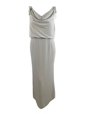 Adrianna Papell Women's Blouson Cowlneck Gown (20, Silver) 652933035316