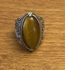 Vintage Sterling Silver Large Oval Tiger’s Eye Ring.  Size 8