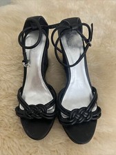 Coach Black Leather Wedge Kinsey Braid Strappy Wedges Womens 8B WORN TWICE