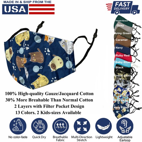 3D Face Mask Adults Reusable washable 100% Pure Cotton L-XL Unisex Made in USA - Picture 71 of 76