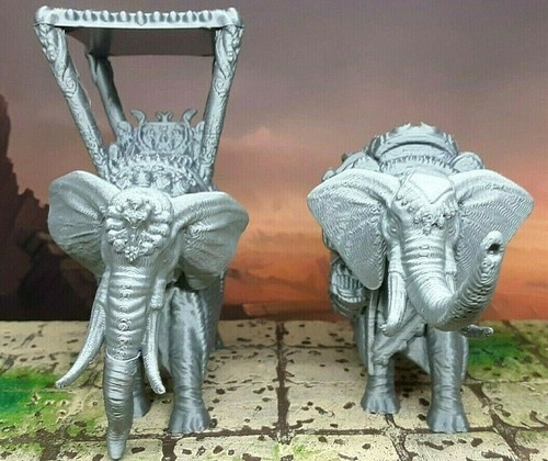 Coppia di Elefanti Equitazione & Pack Mini Figure 28-32mm Gioco da Tavolo - Foto 3 di 9