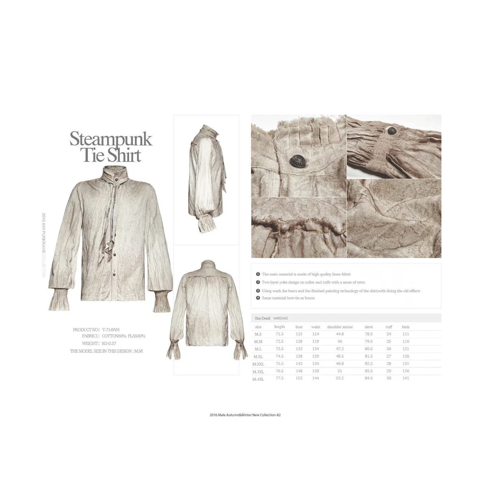 Camisa Top Disfraz Pirata Victoriano Steampunk Blanco Envejecido Para Hombre Adulto Foto 3 de 3