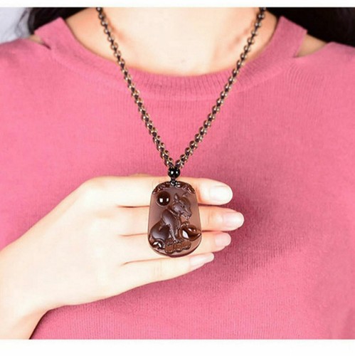 Collana Zodiaco Cinese Ghiaccio Naturale Ossidiana Amuleto Animali Ciondolo Catena Perline - Foto 6 di 32