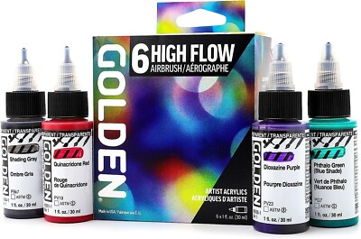 Golden High Flow Acryl Ink Liquid Fluid Paint 6 x 30ml AIRBRUSH Set 0000948-0