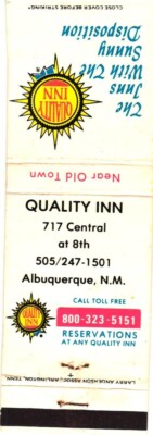 Quality Inn Albuquerque NM Vintage Matchbook Cover 1970s 1980s Hotel