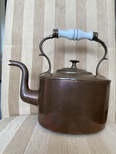 Large 11” Antique Copper Kettle Ceramic Handle Farmhouse Kitchen 1.26kg