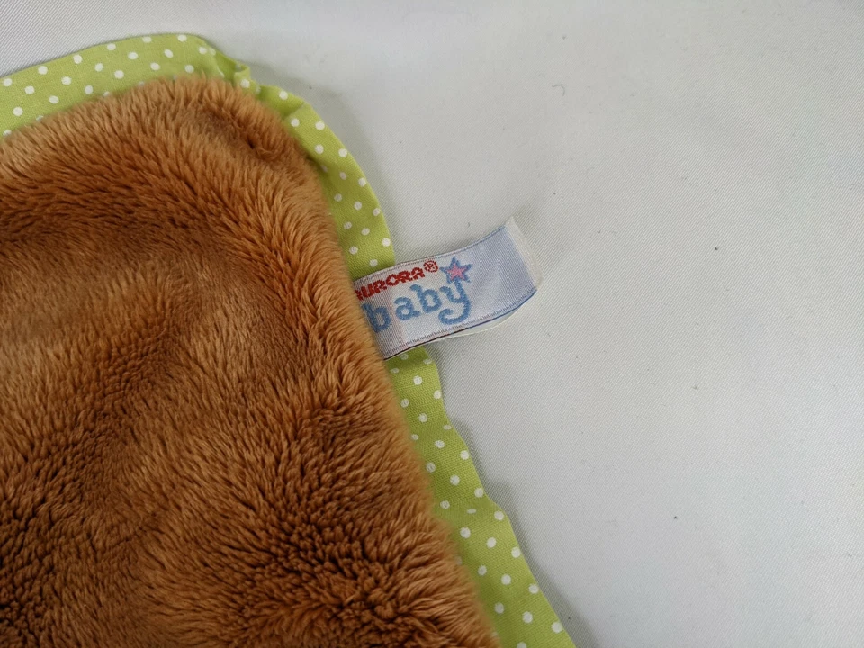 Aurora Baby Brown Monkey Lovey Security Blanket Green Polka Dots Stuffed Animal  - Image 3 of 4