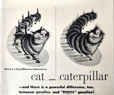 Cat Caterpillar Ethyl Corp Vintage 1952 Ad Magazine Print Gas Pump Attendant