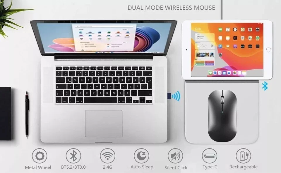 Rechargeable Bluetooth Wireless Mouse Slim For Microsoft Surface PC Laptop Mac - Image 3 of 4