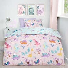 Image of Dino Duvet Cover Bedding Set Reversible Pillowcase Kids Floral Childrens Quilt