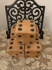 5 LARGE Six-Sided ALL WOOD DICE 3 1/2  Vintage D cor Rustic Natural Casino Games