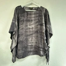 Citron Collection Women's Tie Dye Dolman Sleeve Round Neck Blouse Gray Medium