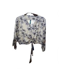 Womens Blouse Floral Print V-neck  Sleeve Front Tie Cotton viscose Multicolor C