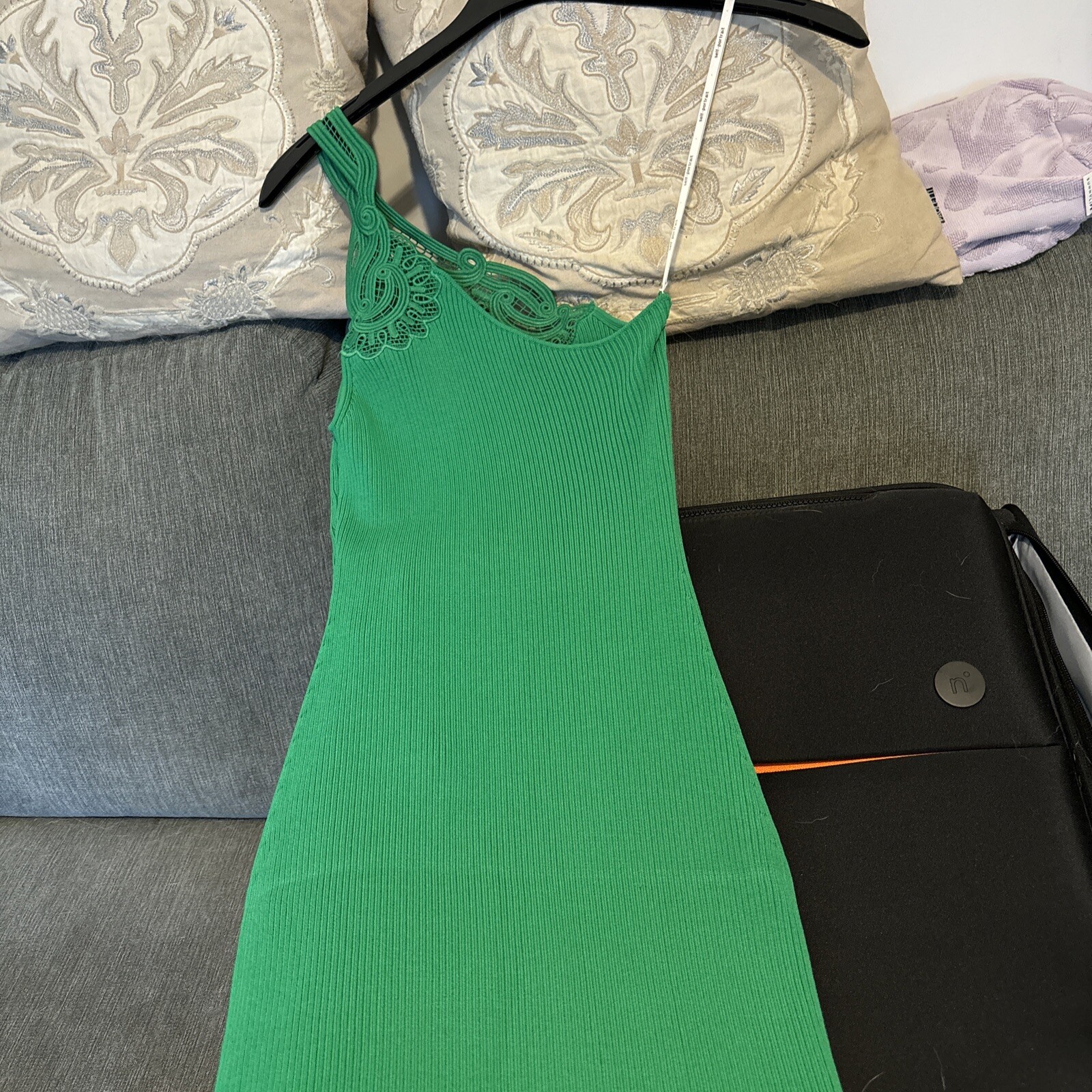 Self Portrait One-shoulder Crochet-trimmed Ribbed-knit Midi Dress Size S RRP£350 image 7