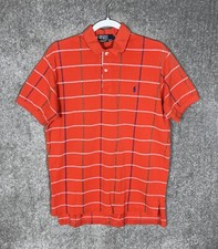 POLO Ralph Lauren Polo Shirt Mens Size Large Orange Windowpane Cotton USA Made