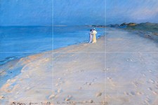 Tile Mural Ladies on the beach by P. Kroyer Kitchen Backsplash Marble Ceramic