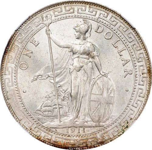 Great Britain: George V Trade Dollar 1911-B NGC MS-64 Bombay Mint. Near-Gem!