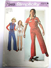 Jumpsuit Shortalls Pantsuit Girls 7 Simplicity 7949 Sewing Pattern VTG One Piece
