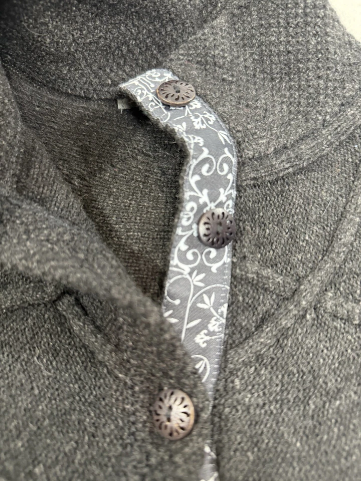 Suéter tejido con cable de lana de cordero gris oscuro Horny Toad Joanna 1/4 botón talla M Foto 3 de 4