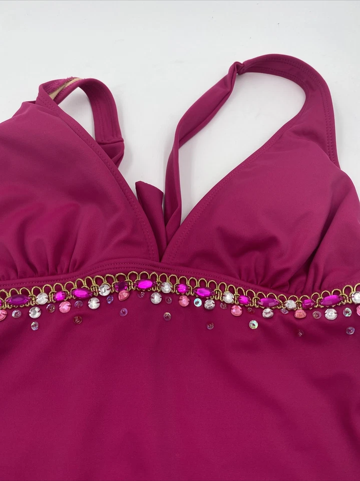 Newport News Pink Y2K Tankini Swim Top Halter Top Lycra Bikini Top Size 12 - Image 2 of 4