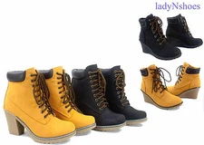 NEW Work Fashion Chunky High Wedge Heel Lace Up Ankle Cuff Bootie Size 6 - 11