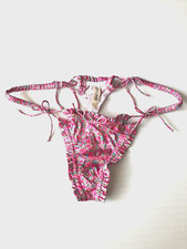 Victoria's Secret FOR LOVE  LEMONS Pink  Blue Floral Thong Panty Size L NWT