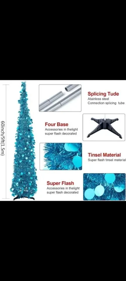 5' Foot Tall Prelit Blue Christmas Tree Remote Control White Lights Easy Setup - Image 4 of 4