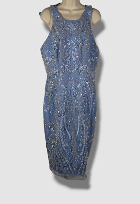 Dress The Population Black Label Emme Floral Beaded Bodycon Midi Dress, Sky Multi, Women's, XL, Bodycon Dresses