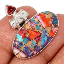 Composite Kingman Pink Dahlia Turquoise & Garnet 925 Silver Pendants CP73771