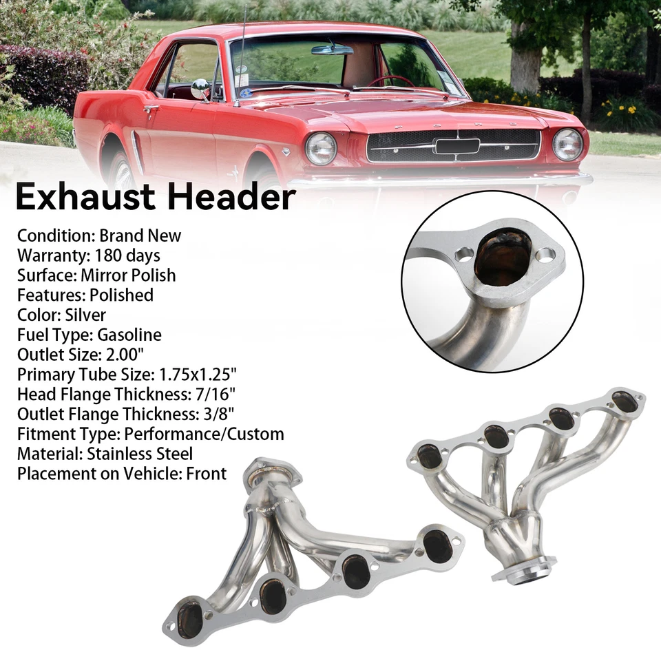 NEW 1× Exhaust Header Kit For Ford Mustang 289 302 351 4.7L 5.0L 5.8L 1964-1973 - Image 2 of 4