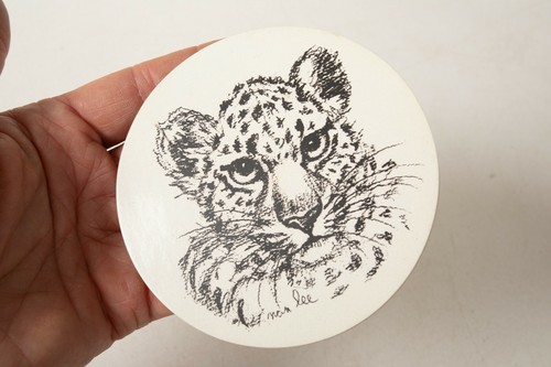 Max or Man Lee Drink Coaster w/Cat Leopard (R3B) Black on White 4.25" Barware - Picture 3 of 5
