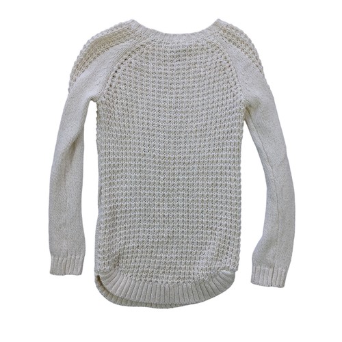 Tahari sweater Girl's M (10-12) long sleeve/ crochet knit/Ivory+gold glitter - Picture 4 of 5