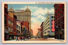 Postcard New York Buffalo Main Street Bond Weisner Fords Drug  Linen  E981