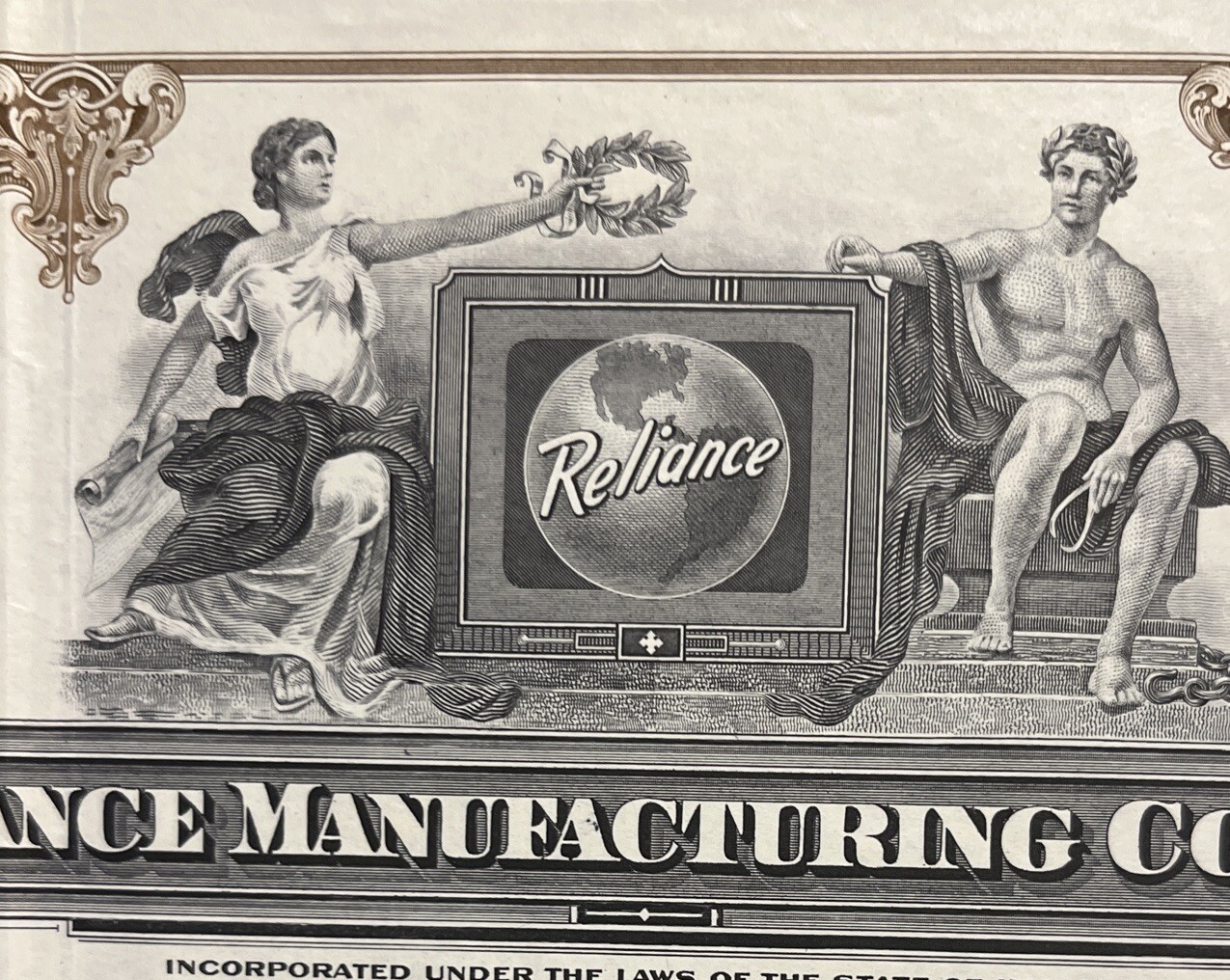 1960 Reliance Mfg. Co. Stock Certificate #NC07364, (Chicago, IL)