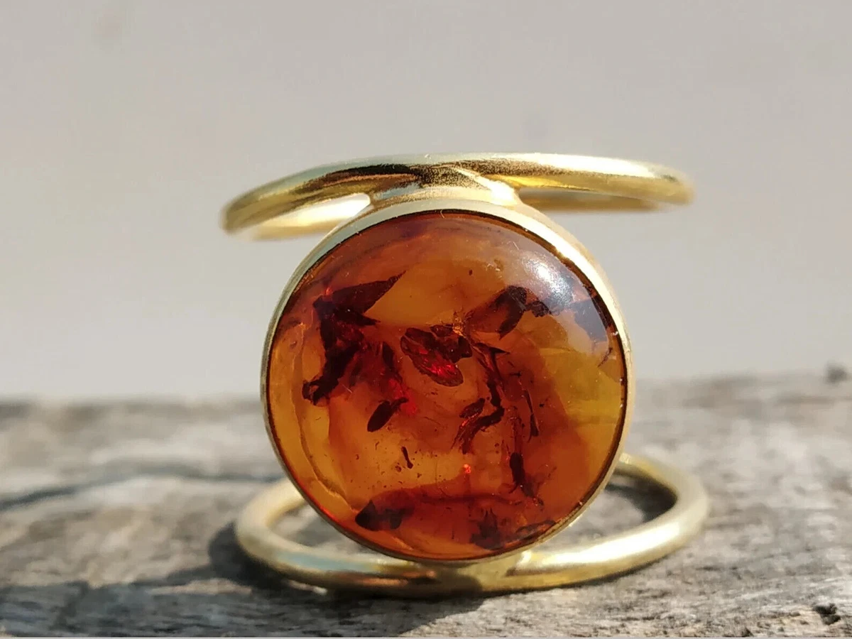 Amber Gemstone 925 Sterling Silver November Birthstone Solitaire