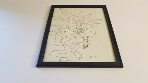 Pop Art schizzo disegno stampa incorniciata artista vintage firmato UOMO '91 senza titolo - Foto 7 di 9