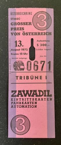 🇺🇸Emerson Fittipaldi Win #5/1st Austrian Win - 1972 Austrian F1 GP Ticket/Pass - Picture 1 of 3