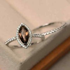 925 Sterling Silver Natural Smoky Quartz Ring Marquise Shape Engagement Ring