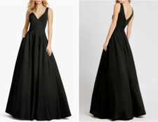 IEENA MAC DUGGAL Black Empire Waist V-Neck Back Flare Maxi Ball-Gown w/Pockets 4