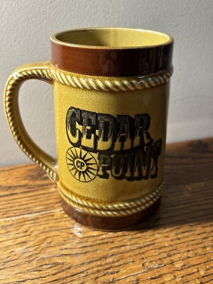 Cedar Point Mug Brown Pottery Stein Ceramic Beer Mug Souvenir Japan Vintage